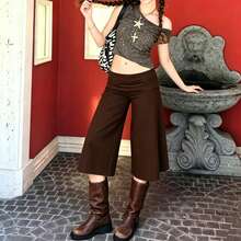 Women Fold Over Lounge Capris Wide Leg Cropped Flowy Gaucho Pants Comfy Casual Yoga Coluttes Pajama Bottom - Cocoa - Xem 4