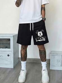 Officially Licensed Disney Mickey Mouse Men's Drawstring Athletic Shorts-The Perfect Choice For Summer Wear; Men's Shorts, Men's Casual Shorts. - 黑色 - 查看 1