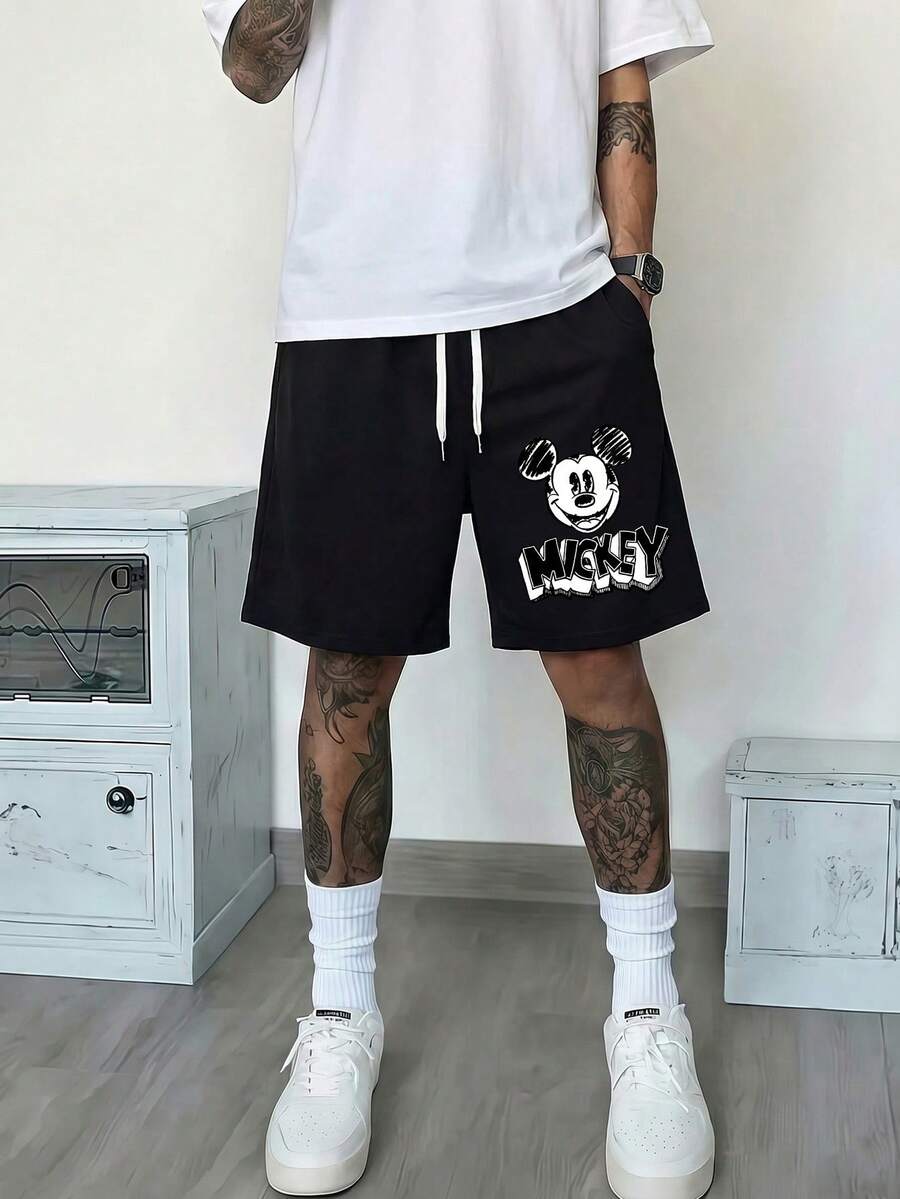 Officially Licensed Disney Mickey Mouse Men's Drawstring Athletic Shorts-The Perfect Choice For Summer Wear; Men's Shorts, Men's Casual Shorts. - 黑色 - 查看 1