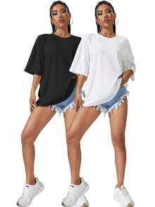 Round Neck, Dropped Shoulder T-Shirt - Multicolor - View 3