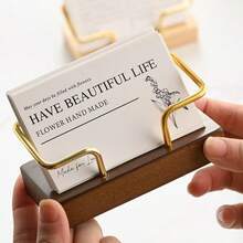 Minimalist Wooden & Metal Business Card Holder, Practical And Aesthetic, Ideal For Office Desk And Gift Giving - Single Piece - View 5