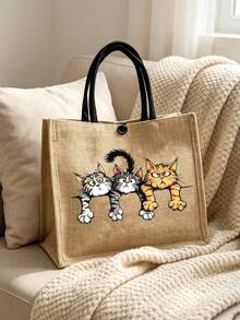 Túi tote in hình mèo dễ thương, đa năng dùng để mua sắm, du lịch và đựng đồ, chất liệu vải lanh tối giản, dung tích lớn, phù hợp cho nữ sinh, sinh viên đại học, nữ nhân viên văn phòng. Món quà tuyệt vời cho Giáng sinh, Năm mới, Kỷ niệm, Lễ tốt nghiệp, Ngày Nhà giáo, Khai giảng, Sinh nhật. - Nhiều màu - Xem 15