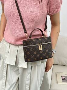 Bolso de mano con estampado floral retro en miniatura para mujer - Café integral - Ver 4