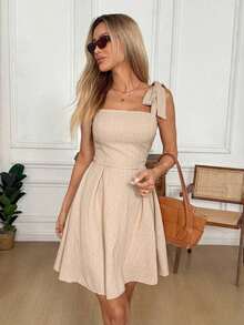 Vestido de verano casual con estampado floral para vacaciones de mujer - Caqui 2 - Ver 4