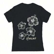 100% cotton Camisa de manga corta de algodón para  con motivo de flores de hibisco - Negro - Ver 6