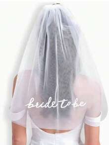1pc White Letter Bridal Veil With Comb, Romantic Style, Suitable For Bachelorette Party,Hair Clip,Birthday - Multicolor - View 12