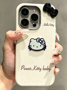 SANRIO 1 chiếc ốp lưng điện thoại hình mèo con thắt nơ bằng da màu trắng, phù hợp với Apple 11-17 Pro Max - trắng - Xem 1