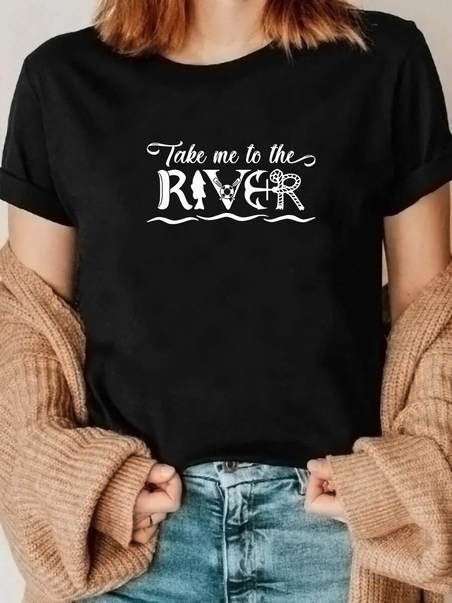 Una linda camiseta con impresión de letra para las mujeres para la primavera y el verano, un top de manga corta de moda para deportes casuales en el verano, ropa de mujer