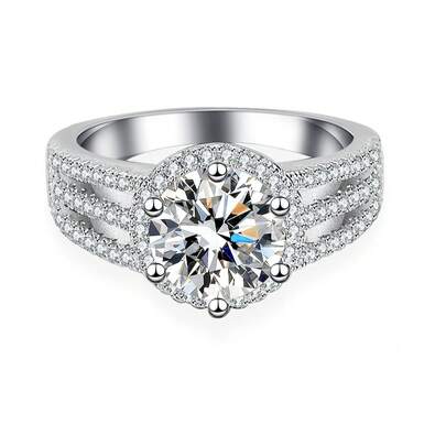 ConiiW One 925 Sterling Silver 2 Carat / 3 Carat Six-Prong Round Moissanite Fashion Ring
