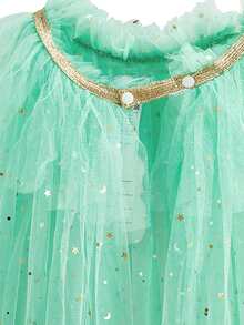 3pcs/Set Mint Green Girls Sequin Star Cloak Crown Magic Wand Set, Children Christmas Halloween Carnival Costume Party Stage Performance Cosplay Outfit - Mint Green - View 3