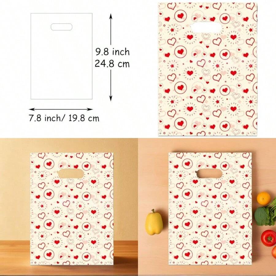 Joyhey bolsas de plástico de 198 24 8 cm bolsas de compras para tiendas con asas troqueladas - Corazn rojo - Ver 1
