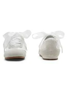 Women's Retro GAT Sneakers – Satin & Suede Ribbon Lace Trainers, Memory Foam, Non-Slip Gum Sole, Lightweight Walking Shoes For Travel & All-Day Wear - 灰色 - 查看 7