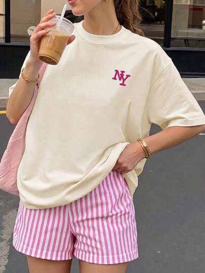 Camiseta de mujer estampada de manga corta para verano, tela de poliéster, estilo multifuncional, corte regular, peso 180 gramos, 1 unidad.