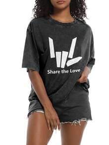 US 8(M)-16(3XL)  New Share The Love Stephen Sharer Youtuber  Distressed Washed T Shirt Men Women Oversized Loose Fit Short Sleeve Top For Hip Hop Skate Street Style  Cosplay, - màu đen - Xem 5