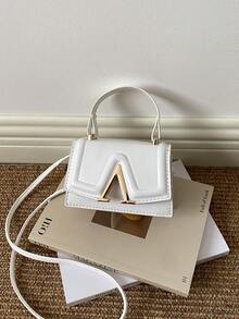 1pc Mini New Fashionable Minimalist Textured Handbag, Small Square Bag, Lipstick Pouch, Versatile Cute Shoulder Bag - White - View 9