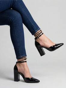 MODARPE Medium Block Heel Pointed Toe Pump S05 - Barniz negro - Ver 2