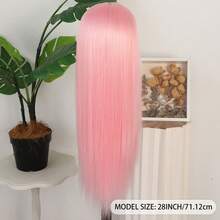 Stunning Purple Hair Synthetic Lace Front Wigs 26 Inch Pre Plucked Long Straight Hair Wigs 13X4 HD Lace Wigs Glueless Dark Purple Colored Wigs Heat Resistant Halloween Wigs Deep Purple Long Silky Straight Lace Front Wigs For Fashion Women For Daily Christmas Party Cosplay Use - Màu Hồng baby - Xem 8