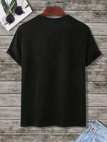 Playera Hombre Negra con Estampado de Texto Divertido - Diseño Tipográfico Digital Estilo Reloj, Camiseta Algodón Casual con Frase Gráfica, Cuello Redondo - Negro - Ver 2