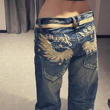 2026 American Personalized Gold Wing Embroidered Jeans Children's 2025 Spring Hot Girl Design Sense Low Waist Micro Flared Pants Summer Outfits For Women Summer Clothes Vacation Outfits Women Spring Outfits For Women Leggings Business Casual Woman - Màu xanh lam - Xem 1