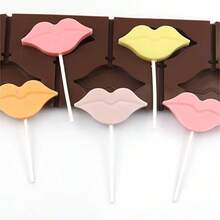 1/2pcs Aesthetic Lip-Shaped Silicone Lollipop Mold, 5-Cavity Reusable Chocolate Mold, Silicone Material, Flexible And Easy To Demold, Suitable For DIY Desserts, Ice Cubes, Ice Cream, Summer Theme Parties, Birthday Parties, Afternoon Tea, Anniversary Celebrations, Date Snacks And Kitchen Supplies - Brown - View 3