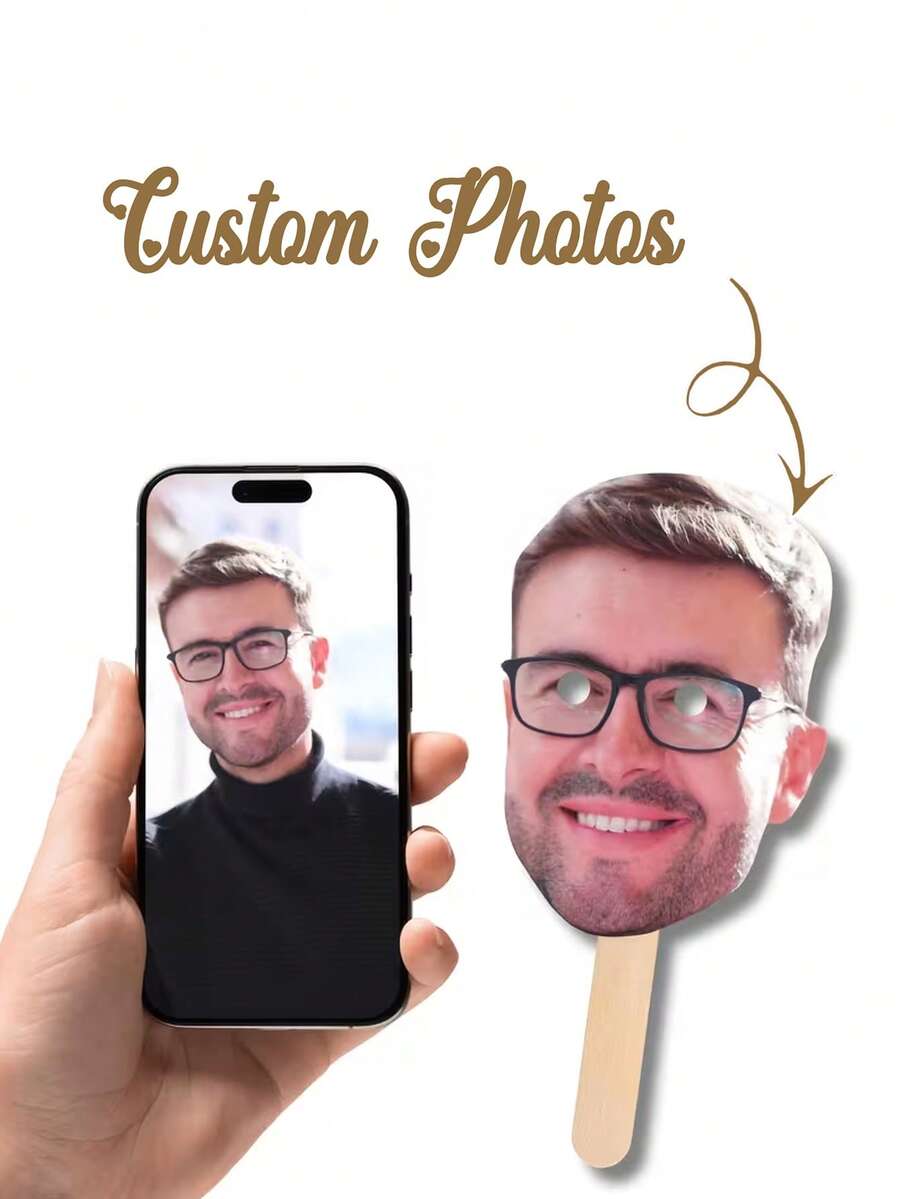 Customized Photo Mask, Personalized Wedding , Customized Big Head Hollow Portrait Stick, Customized Hollow Face Party Decorations, Upload Photos, Suitable For Birthday, Birthday Party Costumes - Multicolor - View 1
