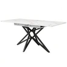 Dining Table Set (120/160 * 68 Cm Dining Table With 4 Chairs), Extendable Dining Table, Modern Kitchen Dining Table Set, Dining Chairs, Dark Gray Kitchen Chairs In Diagonal Patterned Velvet, Black Table Legs - White - View 5