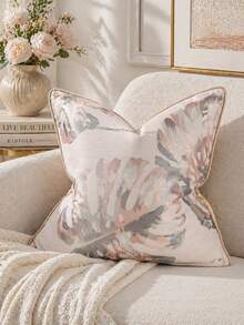 1pc Modern Minimalist Jacquard Plant Pattern Decorative Pillow Cover, Suitable For Sofa, Living Room, Bedroom, 45cm*45cm, 17.7inch*17.7inch, Home Decor, Room Decor, Office Decor, Living Room Decor (No Pillow Insert) - Multicolor - View 1