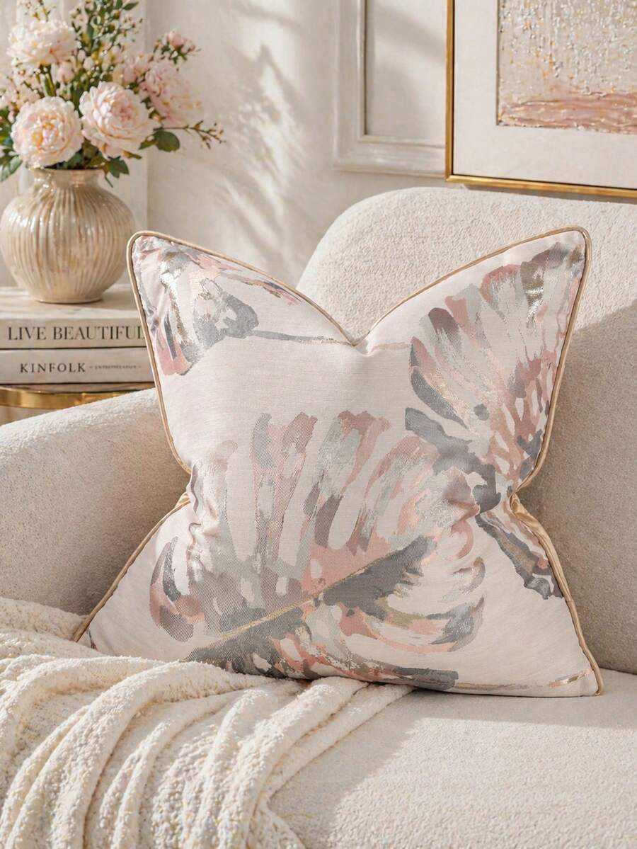 1pc Modern Minimalist Jacquard Plant Pattern Decorative Pillow Cover, Suitable For Sofa, Living Room, Bedroom, 45cm*45cm, 17.7inch*17.7inch, Home Decor, Room Decor, Office Decor, Living Room Decor (No Pillow Insert) - Multicolor - View 1