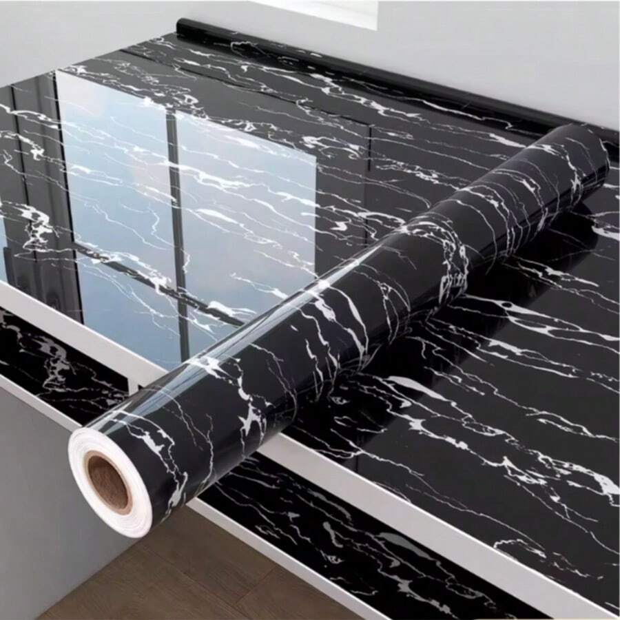 1 Roll Black Marble Self-Adhesive Oilproof Kitchen Wallpaper - Waterproof, Straight Match, Shapes And Stripes Pattern For Countertop, Cabinet, And Wall In Kitchen And Bath - Bai Yunlong - View 1