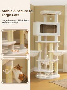 PAWZ Road 213cm XXXL 8-Story Cat Tree, Extra Large Scratching Post With XXL Cave & Large Lounging Area, 3 Sturdy Hammocks, Multi-Level Climbing Paradise For Large Cats & Multi-Cat Households, Robust Construction & Plenty Of Space, Beige - Beige - View 7