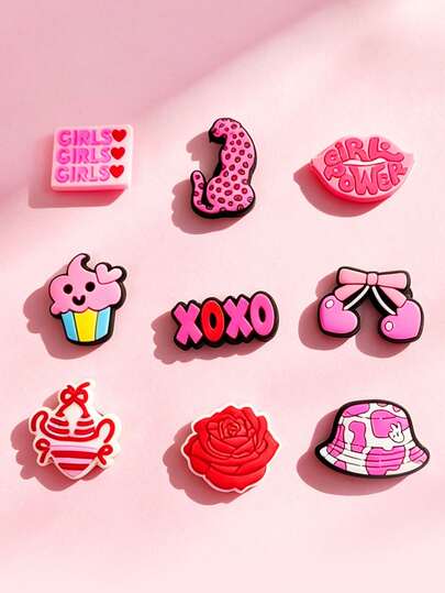 9pcs Bikini Leopard Cartoon Charms, Shoe Decorations, Shiny And Elegant, Suitable For Valentine's Day And Other Holidays, Charming Gift (Shoes Not Included)