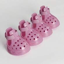 Pink Hollow-Out Pet Clogs, Adjustable Strap Paw Shoes, Stylish Footwear For Small Dogs & Cats, Indoor & Outdoor Walks - 銹玫瑰. - 查看 19