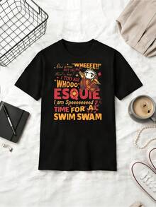 A  Movie Esquie Funny Quote Cartoon Meme Cotton Summer Short Sleeve T-Shirt - Black - View 1