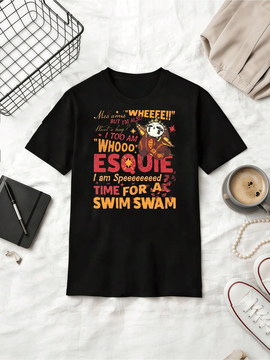 A  Movie Esquie Funny Quote Cartoon Meme Cotton Summer Short Sleeve T-Shirt - Black - View 1