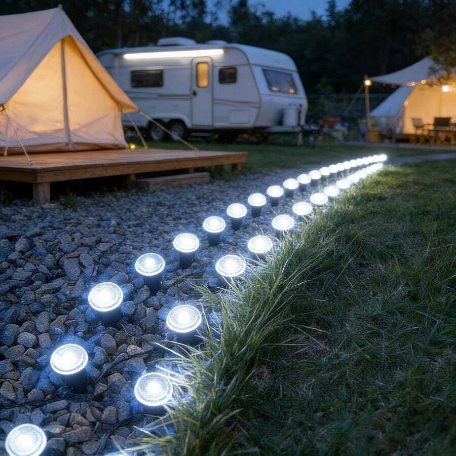 UMEUC 30LED Outdoor Solar Ground Lights, IP54 Weather-Resistant Pathway Lights For Garden Walkway, Yard, Patio, Camping, Party, Wedding, Festival Decorative Landscape Lighting - White - View 1