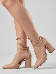 MODARPE Medium Block Heel Pointed Toe Pump S05 - Desnudo - Ver 1