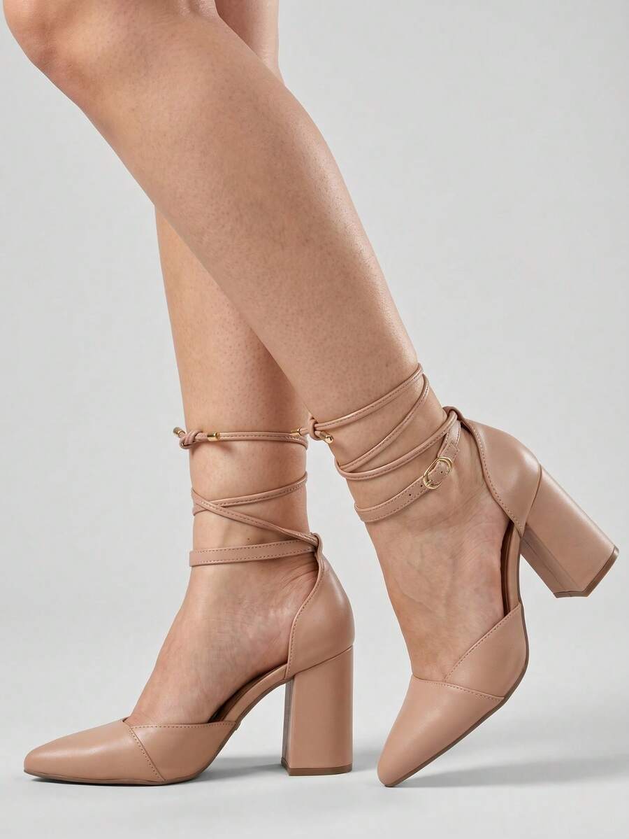 MODARPE Medium Block Heel Pointed Toe Pump S05 - Desnudo - Ver 1