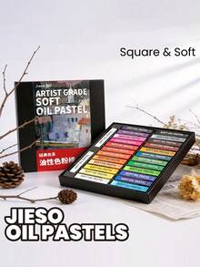 Ensemble de pastels à l'huile doux JIESO, baril carré, crayons à la cire de haute qualité et lisse, combinaison de 24/48 couleurs classiques, recharge de couleur unicolore large, convient pour les artistes, les étudiants, le coloriage, la peinture, la création artistique - Ensembles - Voir 1