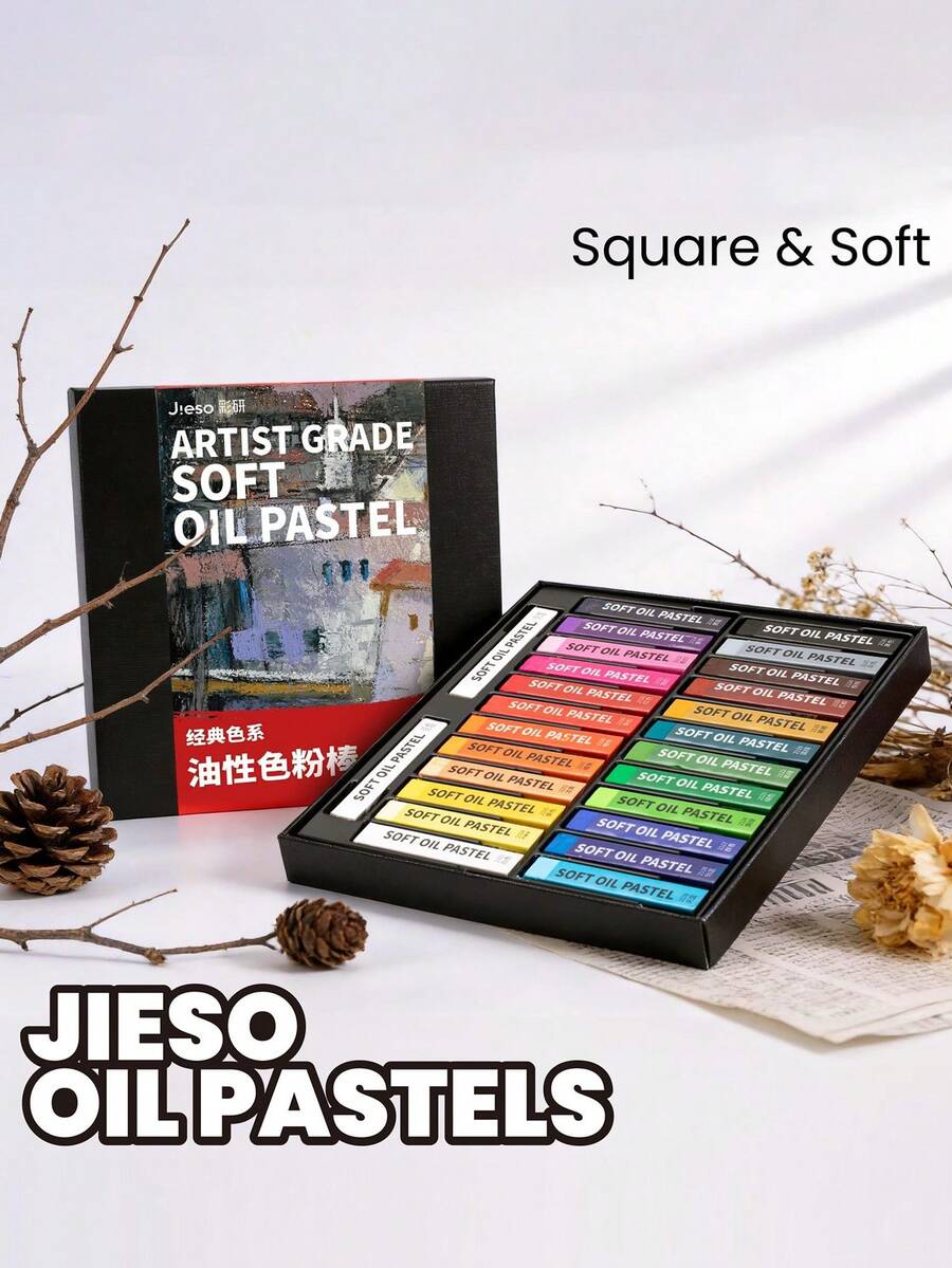 Ensemble de pastels à l'huile doux JIESO, baril carré, crayons à la cire de haute qualité et lisse, combinaison de 24/48 couleurs classiques, recharge de couleur unicolore large, convient pour les artistes, les étudiants, le coloriage, la peinture, la création artistique - Ensembles - Voir 1