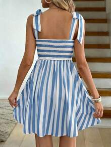 Women's Solid Color Casual Backless Camisole Mini Dress Casual Dresses For Women Cute Dresses For Women Picnic Dresses For Women Vacation Dresses Women New Arrival Dress For Women - Azul y blanco - Ver 2