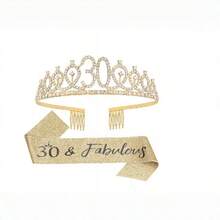 2pcs/Set Birthday Tiara Crown Sash Women 13th 16th 18th 21St 30Th 40Th 50Th 60Th 70Th 80Th Birthday Party Decoration Favor Gifts - View 5