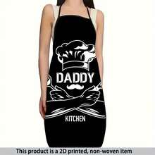 1 "DADDY KITCHEN" Chef-Themed Apron With Black Background And White Chef Hat And Cutlery Design, Perfect For Cooking, Baking, Gardening, And Father's Day Gifts, Kitchen Apron | Chef-Themed Apron | Durable Kitchen Apron - Multicolor - View 4