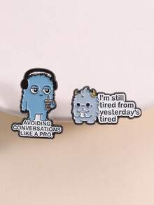 1set Introvert Mood Enamel Pins Cartoon Animal Brooches Lapel Badge Still Tired From Yesterdays Tired Jewelry Gift For Friends - Multicolor - View 7
