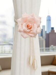 Rose-Patterned Curtain Tiebacks; A Simple Cotton-Linen Sheer Curtain Drawstring; Cute And Creative Buckle-Shaped Tieback Cord. - White - View 3