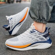 Men's Lightweight Breathable Cross-Training Sneakers - Low-Top Athletic Shoes With Shock Absorption, Arch Support And Non-Slip Sole, Suitable For Gym, Running, Hiking, Casual And Outdoor Activities - White Dark Blue - View 6