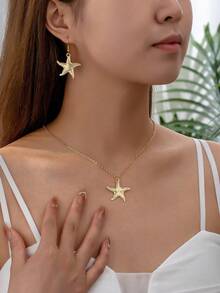 Bộ 2 món trang sức cao cấp hình sao biển vàng, đa năng, tinh tế, cá tính, thích hợp cho nữ giới đeo hàng ngày. - Vàng - Xem 6