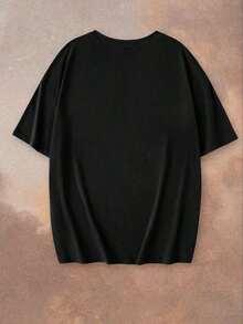 Camiseta de manga corta de ajuste holgado con cuello redondo y estampado de águila en estilo casual para mujer, adecuada para el verano - Negro - Ver 2