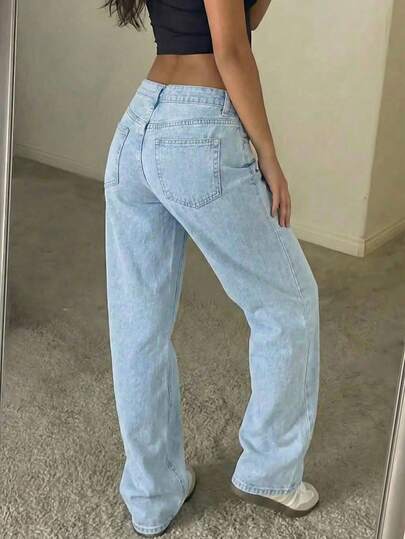 Damen Vintage Straight Leg Stacked Jeans Casual Frühling
