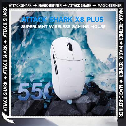 ATTACK SHARK X8 PLUS Wireless Gaming Mouse, 55g Ultra-Lightweight, PAW3395 PRO Sensor, Tri-Mode Bluetooth 2.4G Wired, 1K Polling Rate, 40000 DPI, 500mAh Battery, Cloud Driver, For PC Gamer