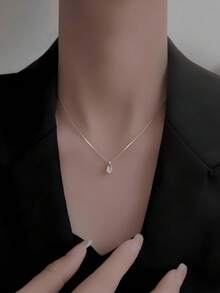Dây chuyền mặt dây chuyền hình giọt nước bằng hợp kim đồng đính đá Zirconia dành cho nữ - Bạc - Xem 1